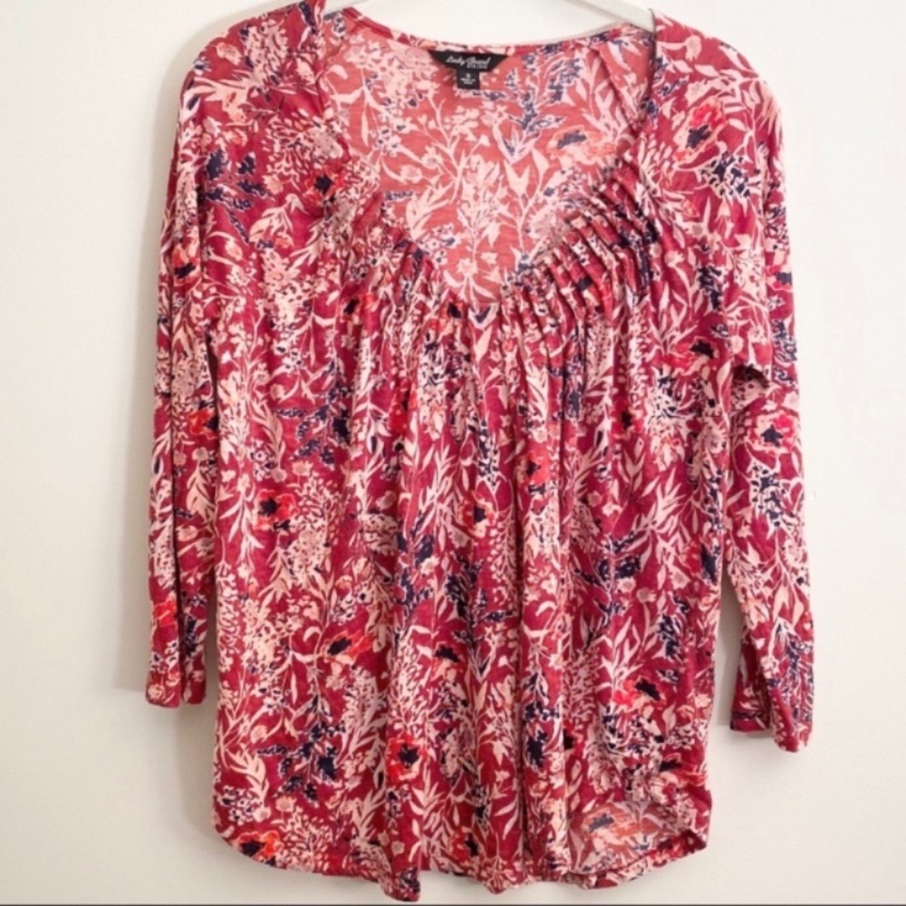 Lucky Brand Red Floral 3/4 Sleeve T-Shirt